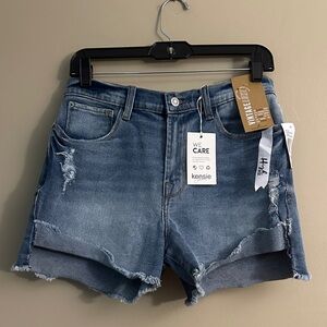 Kensie Washed Blue Distressed Denim Shorts